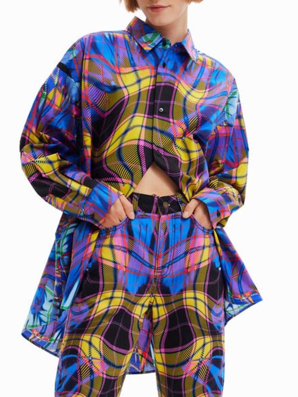 María Escoté Oversize unisex distorted psychedelic Plaid Shirt OS